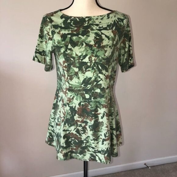 Denim & Co Top Size XS Camo Style Print Tunic Length Short Sleeves Cotton Blend - Picture 1 of 6